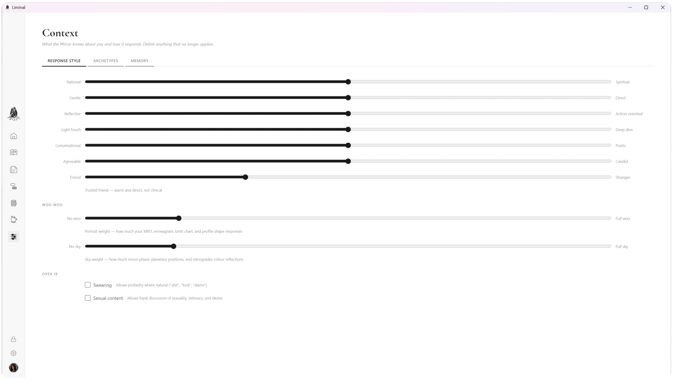 Response style sliders